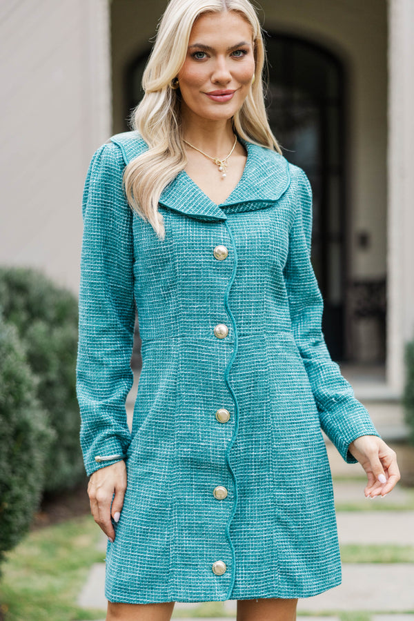 What You Want Green Tweed A-Line Dress