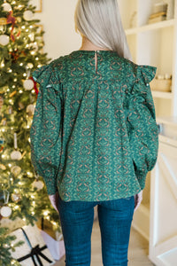 Get A Move On Olive Green Floral Blouse