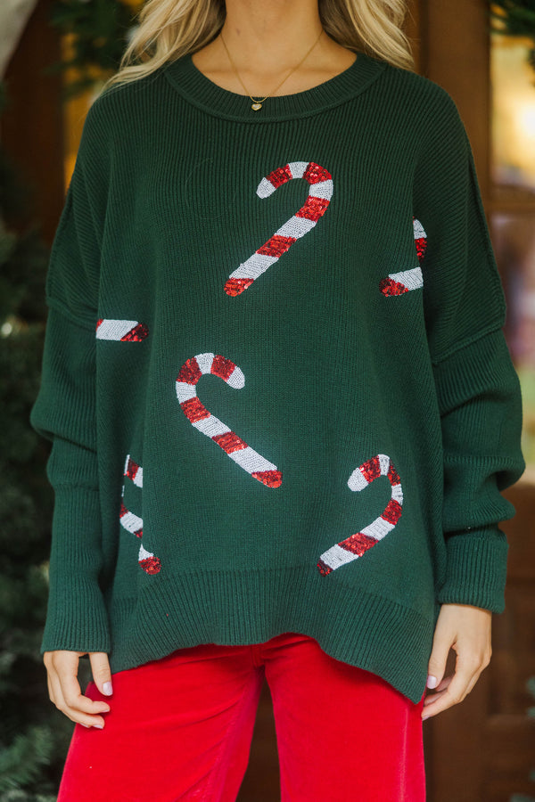 Sweet Tooth Emerald Green Candy Canes Sweater