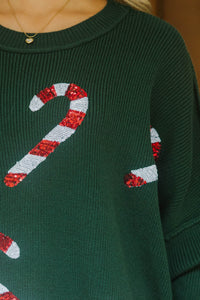 Sweet Tooth Emerald Green Candy Canes Sweater