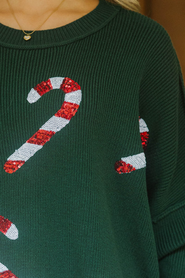 Sweet Tooth Emerald Green Candy Canes Sweater