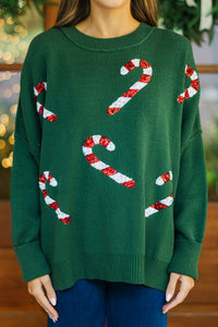 Sweet Tooth Emerald Green Candy Canes Sweater