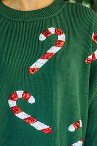 Sweet Tooth Emerald Green Candy Canes Sweater