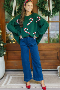 Sweet Tooth Emerald Green Candy Canes Sweater