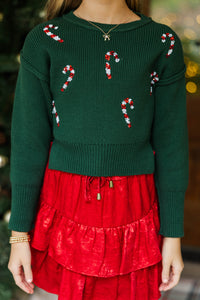 Girls: The Laura Emerald Green Candy Canes Sweater