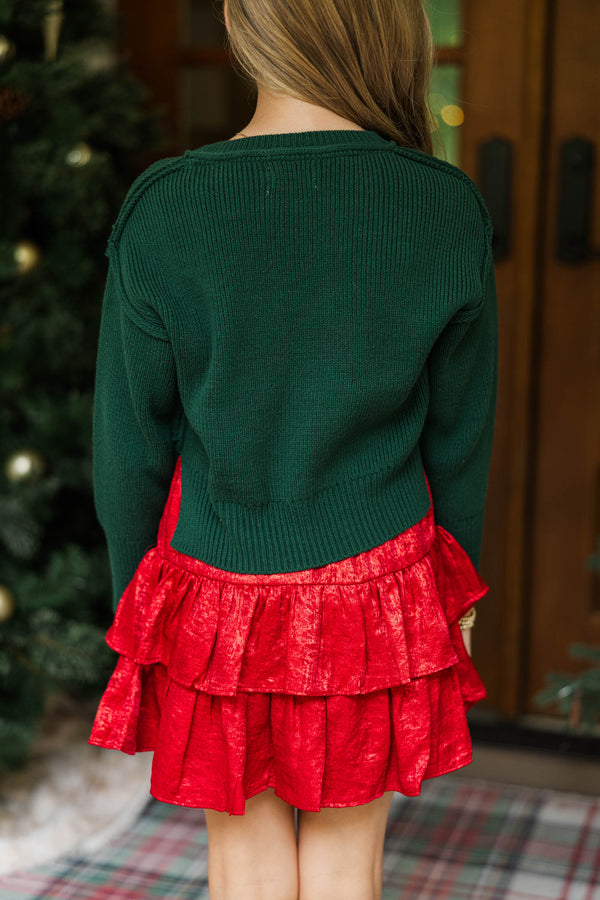 Girls: The Laura Emerald Green Candy Canes Sweater