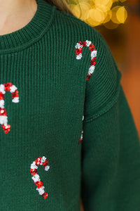 Girls: The Laura Emerald Green Candy Canes Sweater