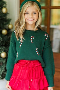 Girls: The Laura Emerald Green Candy Canes Sweater