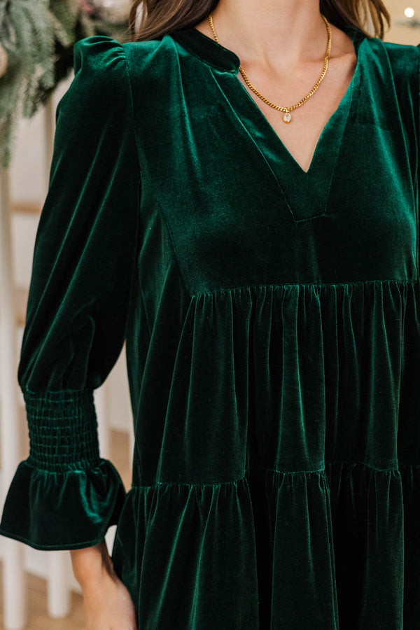 In Your Happy Place Emerald Velvet Dress