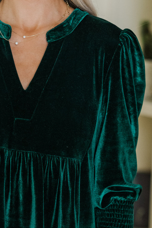 In Your Happy Place Emerald Velvet Dress