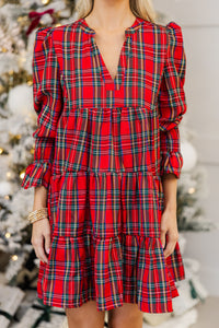 In Your Happy Place Red Plaid Dress