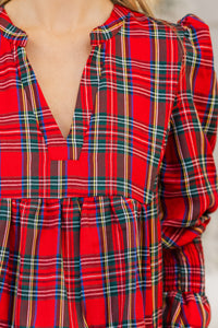 In Your Happy Place Red Plaid Dress