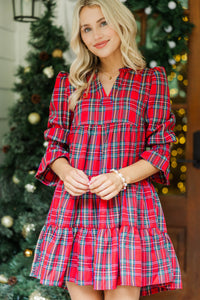 In Your Happy Place Red Plaid Dress