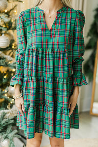 In Your Happy Place Green Plaid Dress