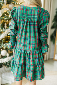 In Your Happy Place Green Plaid Dress