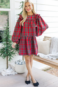 It's All Here Red Tartan Plaid Babydoll Dress