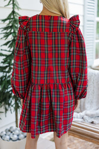 It's All Here Red Tartan Plaid Babydoll Dress