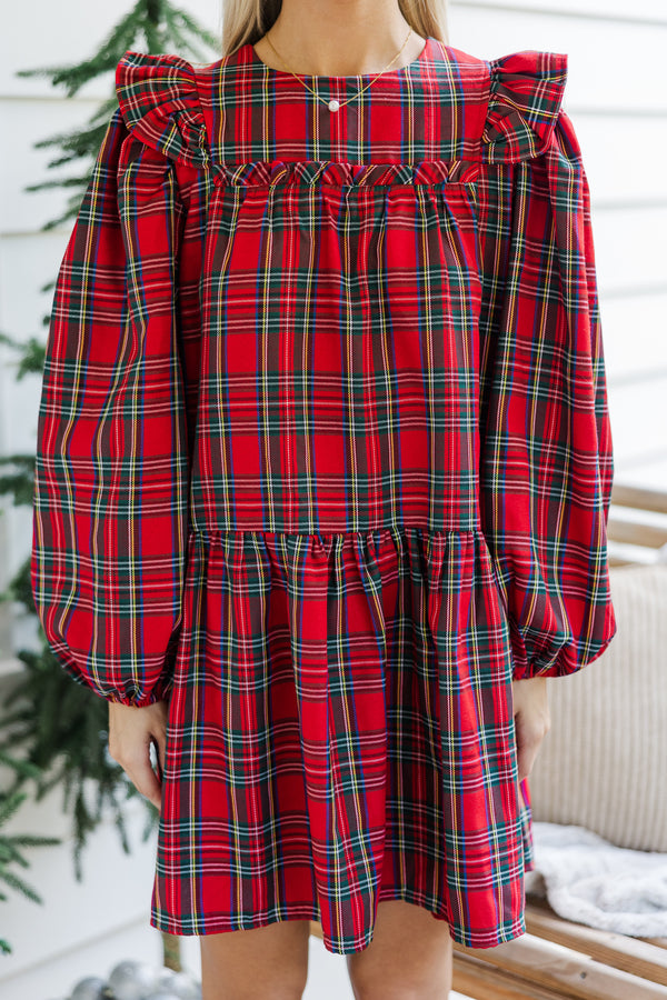 It's All Here Red Tartan Plaid Babydoll Dress