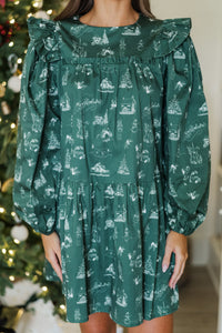 It's All Possible Green Toile Babydoll Dress