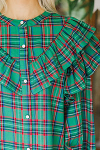 It's All Possible Green Tartan Plaid Button Down Blouse