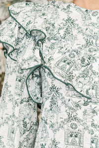 It's All Possible Emerald Green Holiday Toile Button Down Blouse