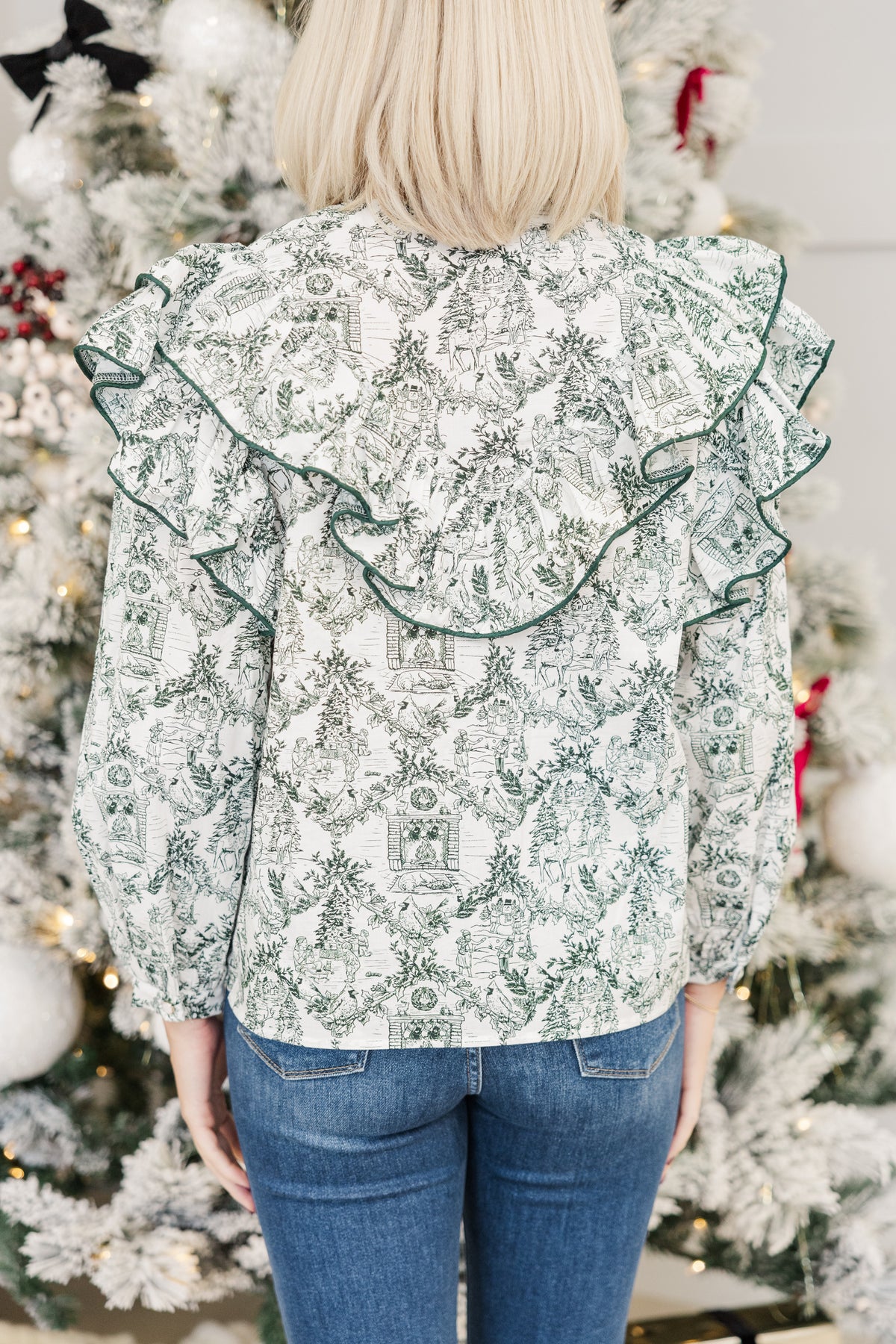 It's All Possible Emerald Green Holiday Toile Button Down Blouse – Shop ...