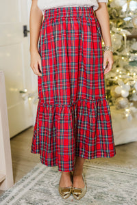 All In A Dream Red Tartan Plaid Midi Skirt
