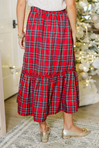 All In A Dream Red Tartan Plaid Midi Skirt