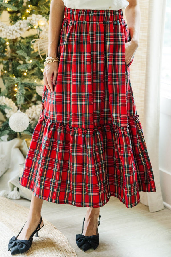 All In A Dream Red Tartan Plaid Midi Skirt