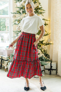 All In A Dream Red Tartan Plaid Midi Skirt