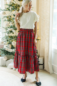 All In A Dream Red Tartan Plaid Midi Skirt