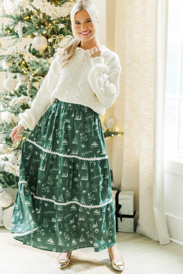 Show Me The Way Emerald Toile Midi Skirt