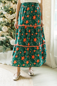 Show Me The Way Emerald Floral Midi Skirt