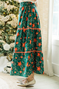 Show Me The Way Emerald Floral Midi Skirt