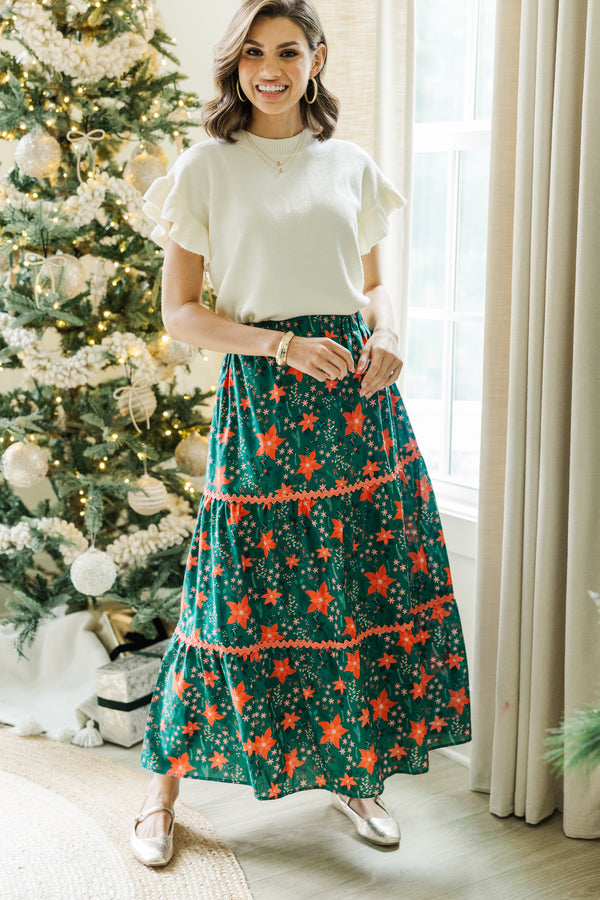 Show Me The Way Emerald Floral Midi Skirt