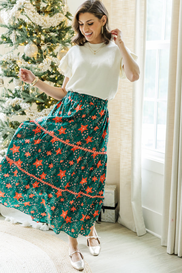 Show Me The Way Emerald Floral Midi Skirt