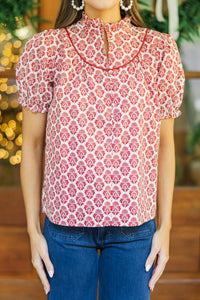 Keep It Up Burgundy Red Medallion Ruffled Blouse