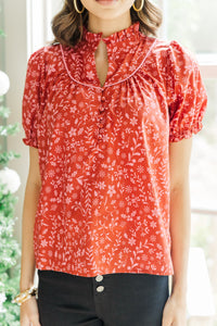 Keep It Up Red Ditsy Floral Ruffled Blouse