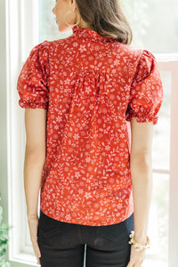 Keep It Up Red Ditsy Floral Ruffled Blouse