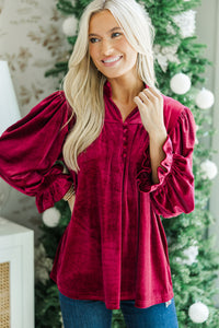 Look Into It Burgundy Red Velvet Blouse