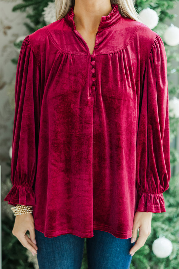 Look Into It Burgundy Red Velvet Blouse