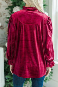 Look Into It Burgundy Red Velvet Blouse