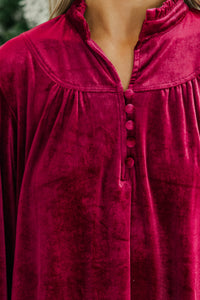 Look Into It Burgundy Red Velvet Blouse