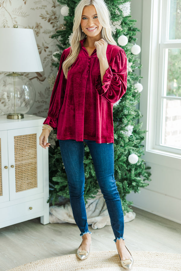 Look Into It Burgundy Red Velvet Blouse