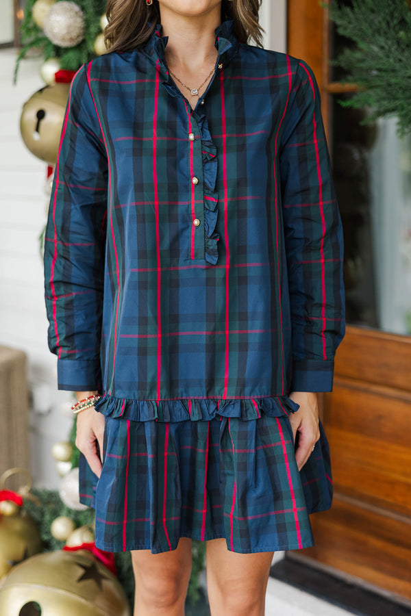 Looking For You Navy Plaid Babydoll Dress