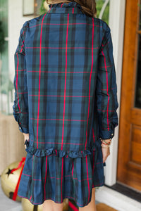 Looking For You Navy Plaid Babydoll Dress