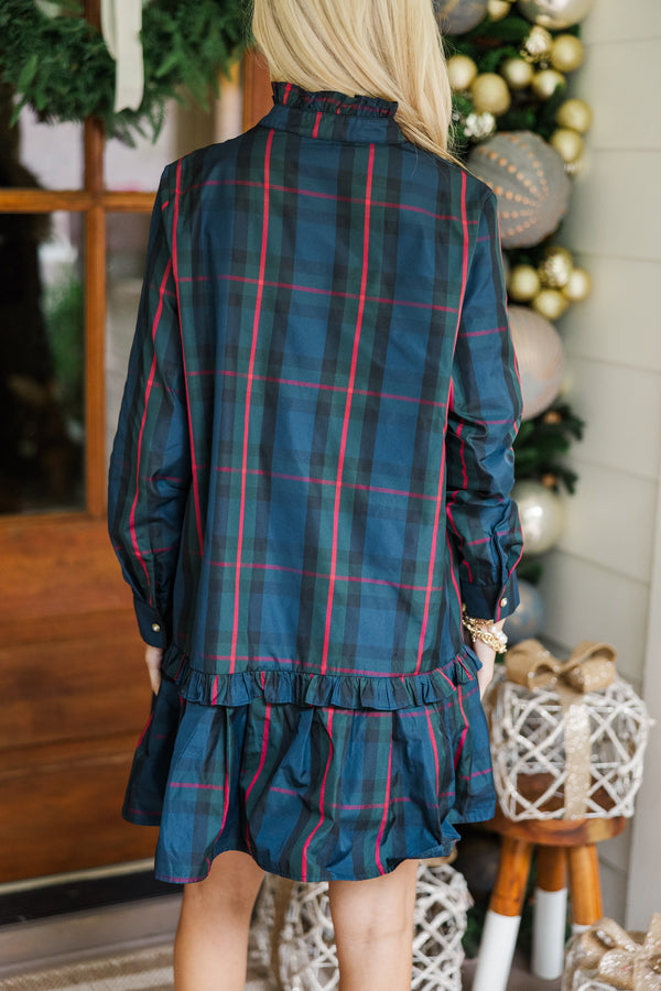 Looking For You Navy Plaid Babydoll Dress