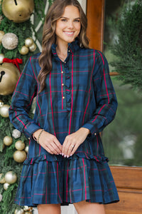 Looking For You Navy Plaid Babydoll Dress