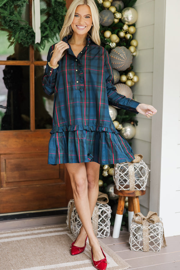 Looking For You Navy Plaid Babydoll Dress