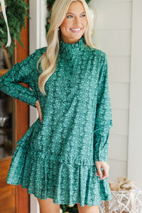 Looking For You Emerald Damask Print Babydoll Dress